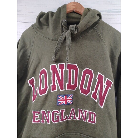 London England Hoodie Unisex Sz M Olive Green Flag - Picture 2 of 6